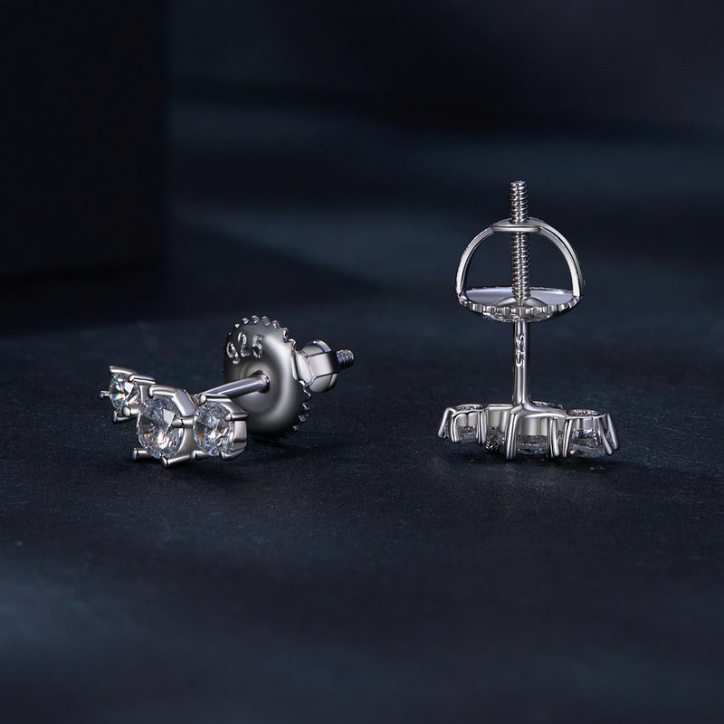 bamoer 925 Silver 3-Stone Moissanite Bar Stud Earrings