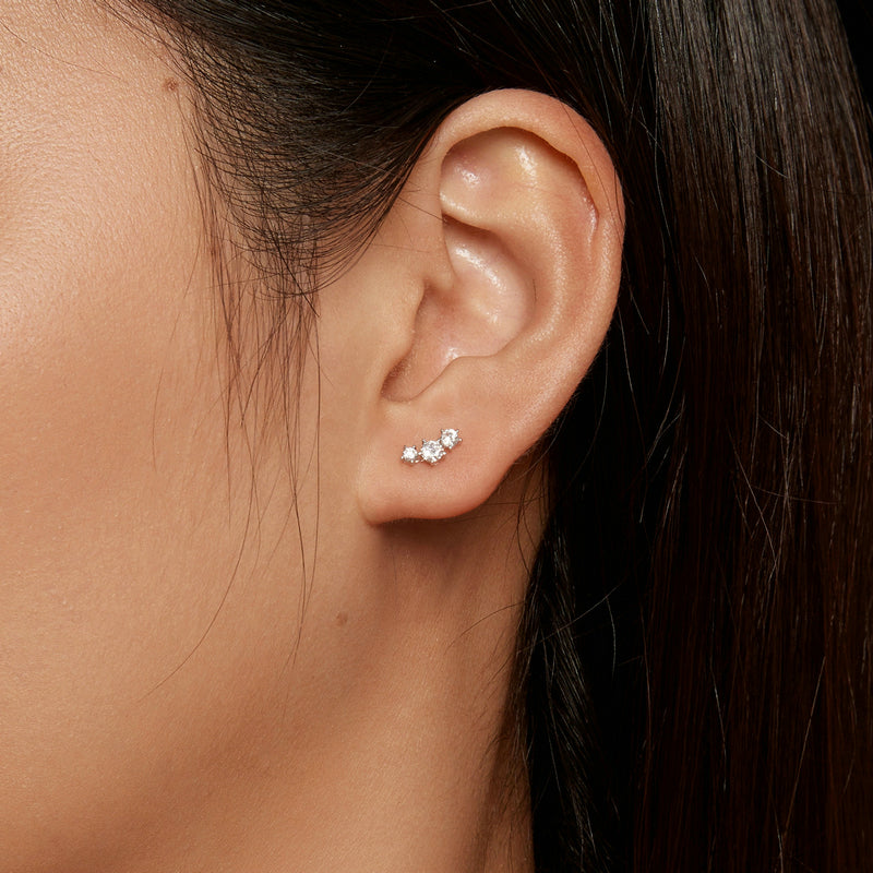 bamoer 925 Silver 3-Stone Moissanite Bar Stud Earrings