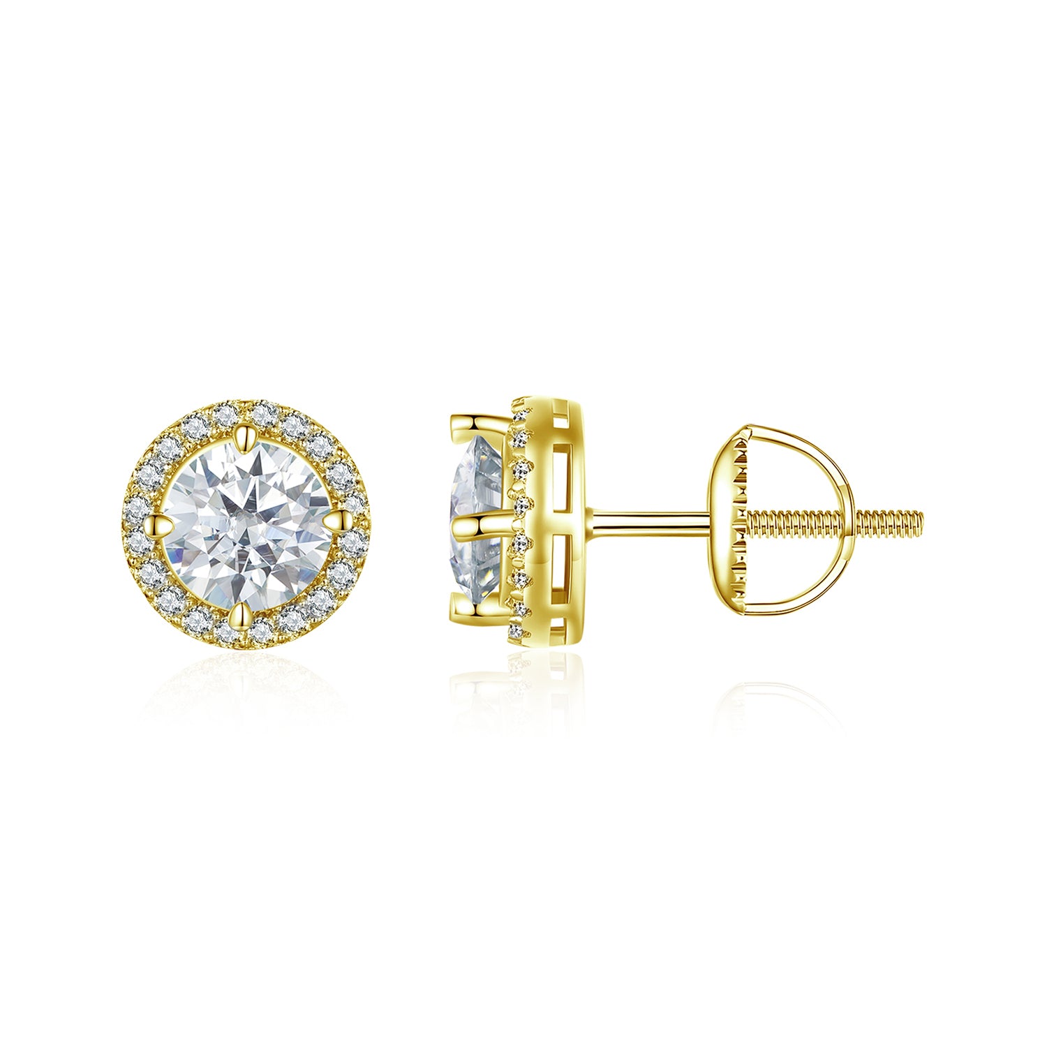 bamoer 925 Silver Halo Moissanite Studs with Screw Backs