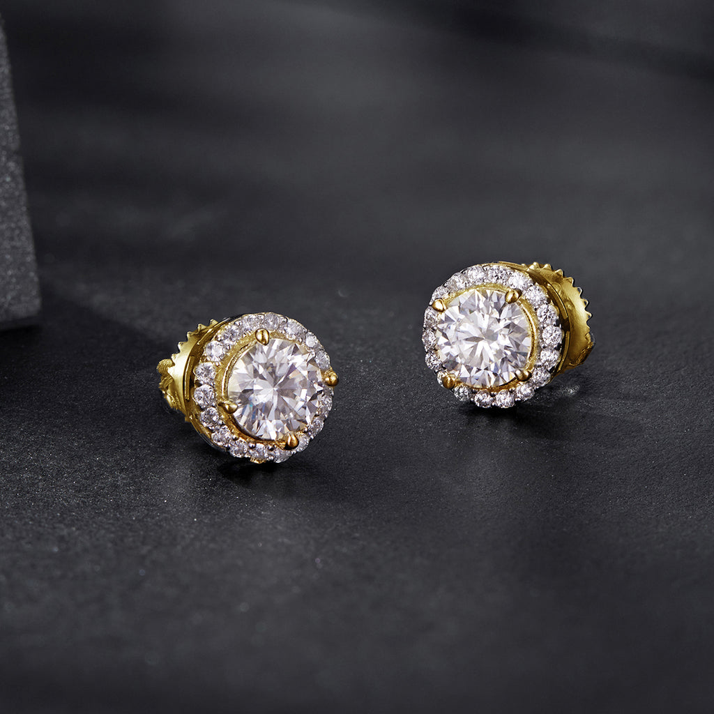 bamoer 925 Silver Halo Moissanite Studs with Screw Backs