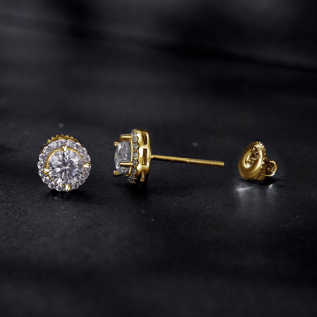 bamoer 925 Silver Halo Moissanite Studs with Screw Backs