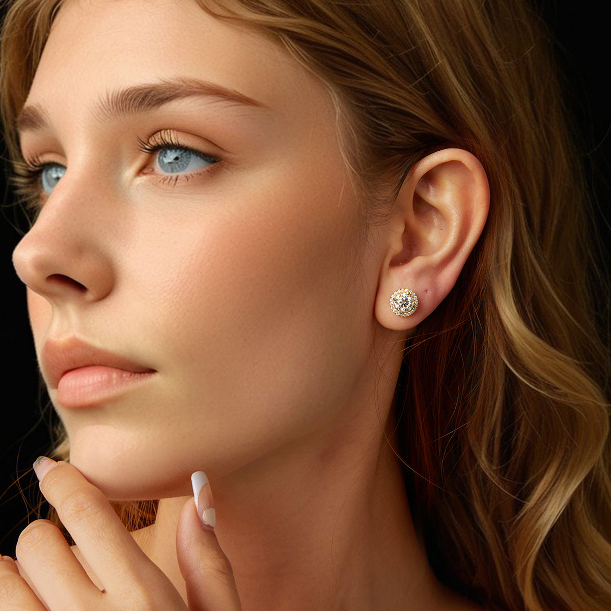 bamoer 925 Silver Halo Moissanite Studs with Screw Backs