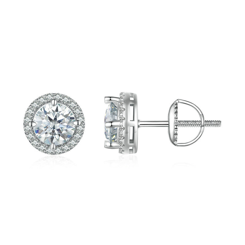 bamoer 925 Silver Halo Moissanite Studs with Screw Backs