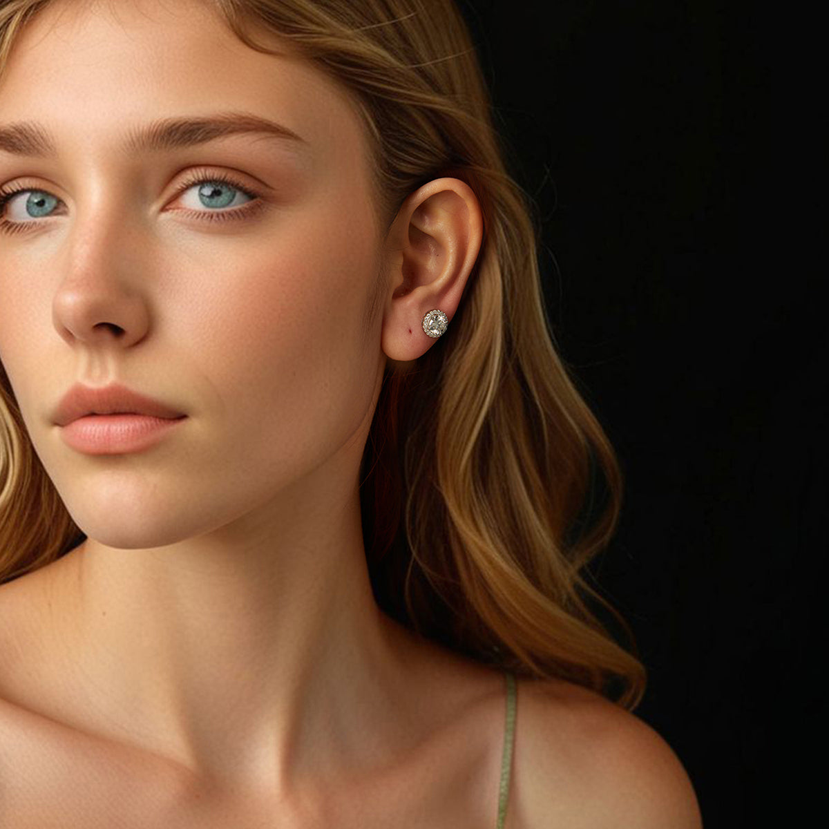 bamoer 925 Silver Halo Moissanite Studs with Screw Backs