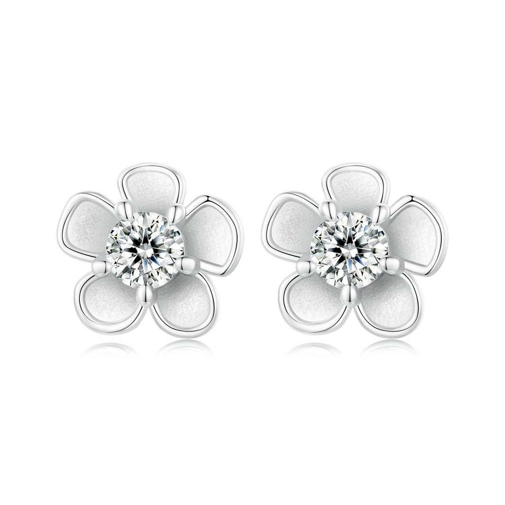 bamoer 925 Silver Matte Floral Moissanite Stud Earrings