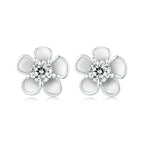 bamoer 925 Silver Matte Floral Moissanite Stud Earrings