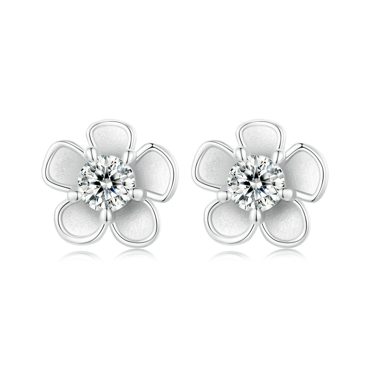 bamoer 925 Silver Matte Floral Moissanite Stud Earrings