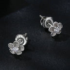 bamoer 925 Silver Matte Floral Moissanite Stud Earrings