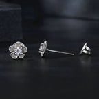 bamoer 925 Silver Matte Floral Moissanite Stud Earrings