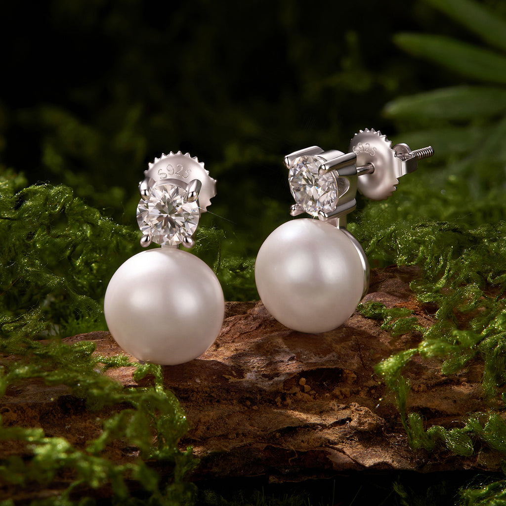bamoer 925 Silver Moissanite & Pearl Stud Earrings
