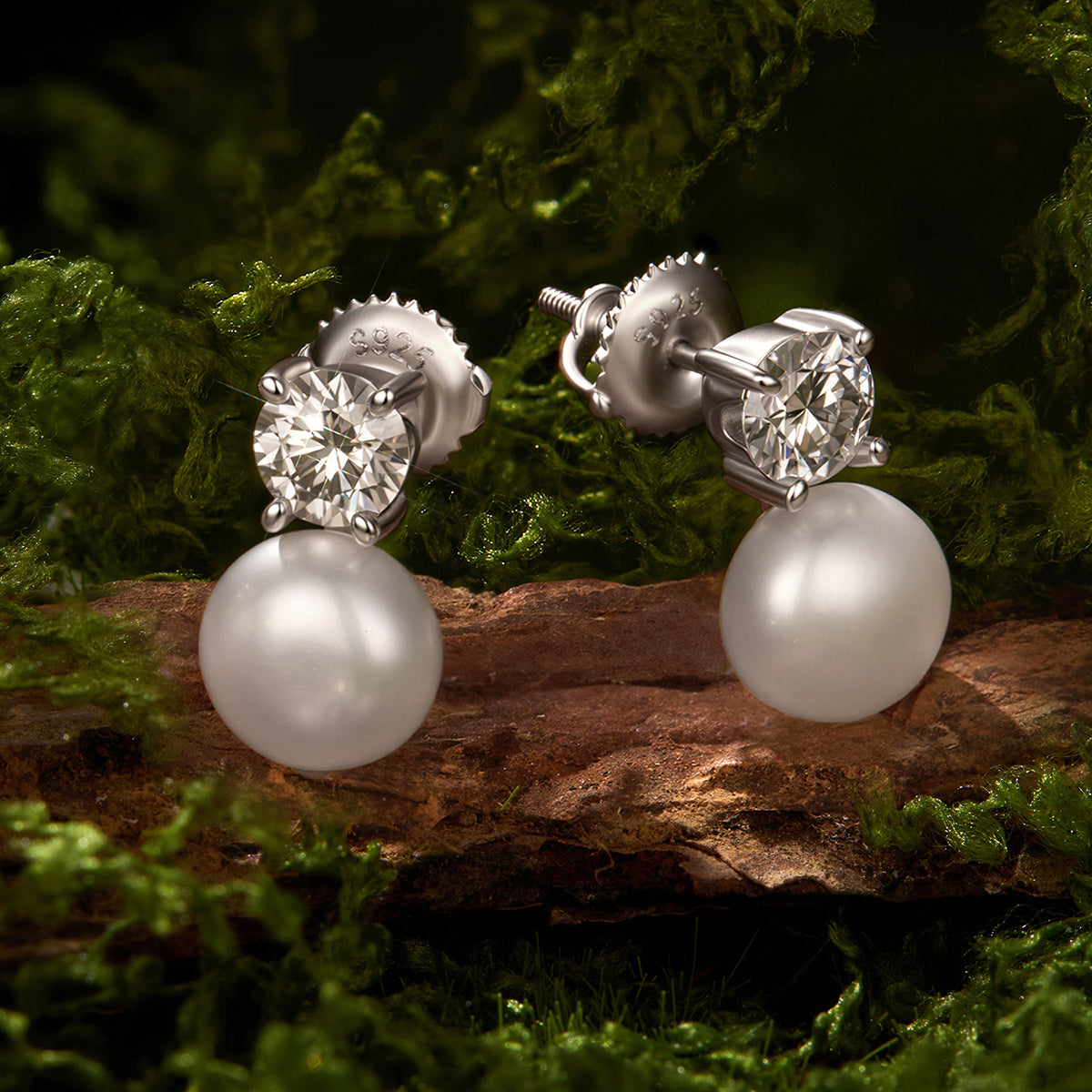 bamoer 925 Silver Moissanite & Pearl Stud Earrings