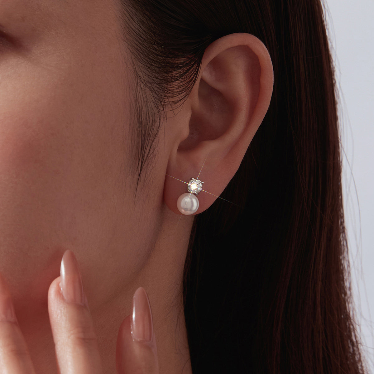 bamoer 925 Silver Moissanite & Pearl Stud Earrings
