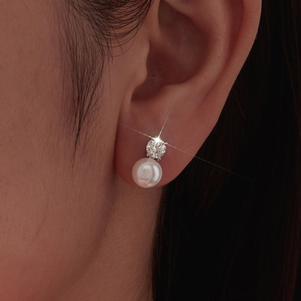 bamoer 925 Silver Moissanite & Pearl Stud Earrings