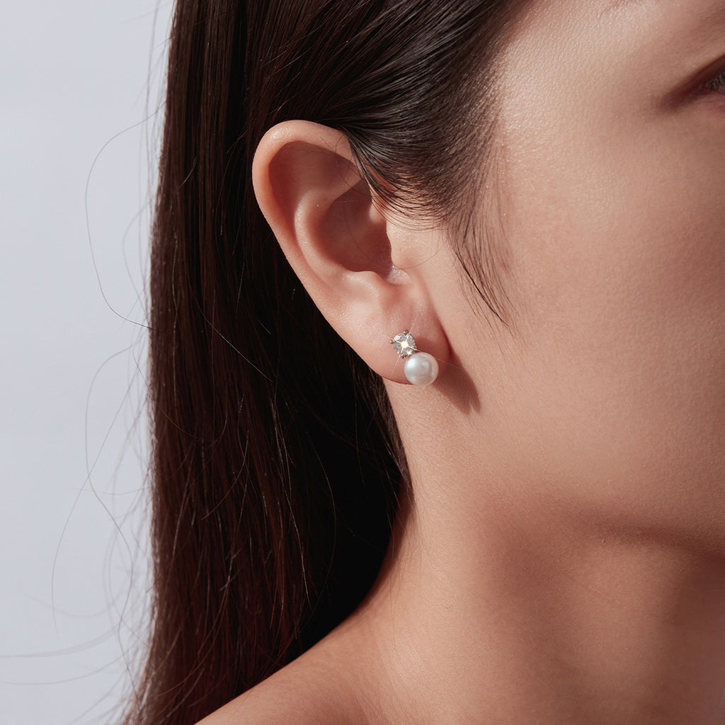 bamoer 925 Silver Moissanite & Pearl Stud Earrings