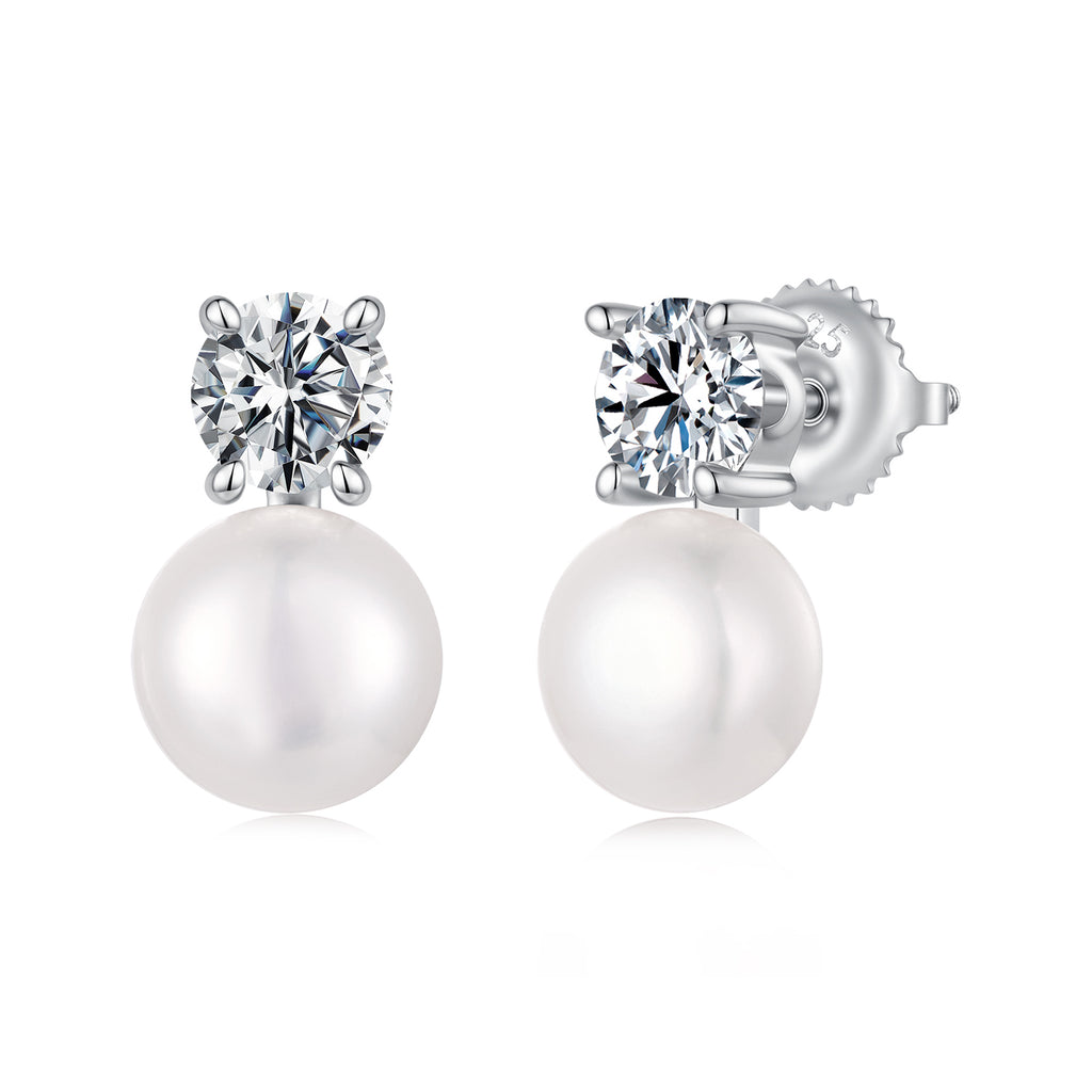 bamoer 925 Silver Moissanite & Pearl Stud Earrings