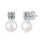 bamoer 925 Silver Moissanite & Pearl Stud Earrings