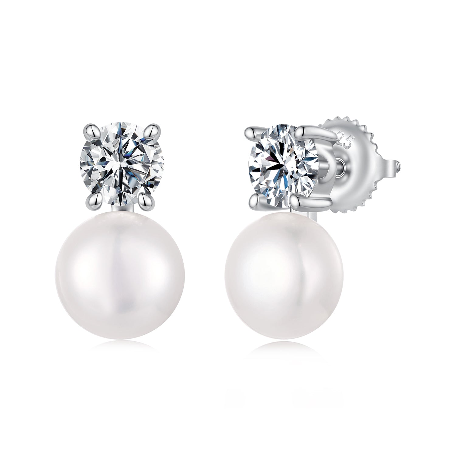 bamoer 925 Silver Moissanite & Pearl Stud Earrings