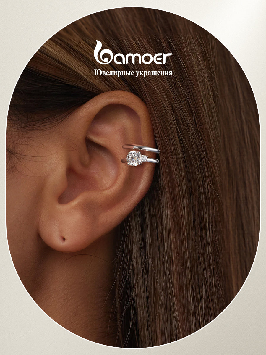 BAMOER Luna Moissanite Ear Climber Earrings