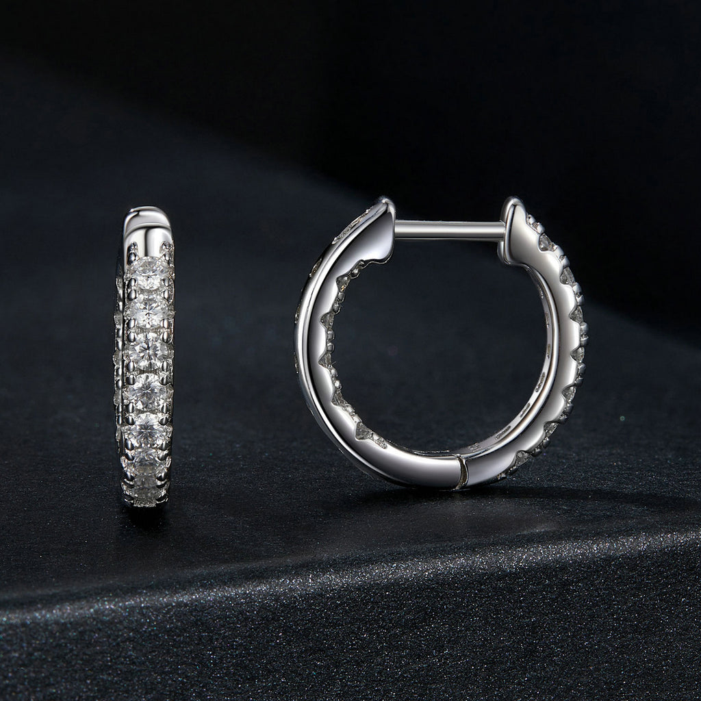 bamoer 925 Silver Pavé Moissanite Huggie Hoop Earrings