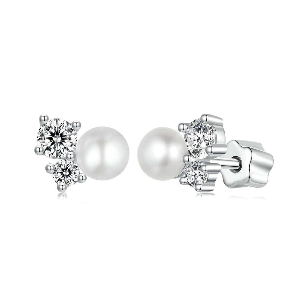 bamoer 925 Silver Asymmetrical Pearl & Moissanite Studs
