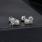 bamoer 925 Silver Asymmetrical Pearl & Moissanite Studs