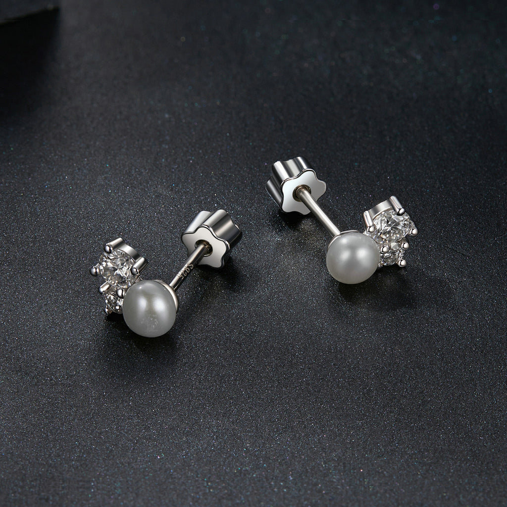 bamoer 925 Silver Asymmetrical Pearl & Moissanite Studs