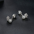 bamoer 925 Silver Asymmetrical Pearl & Moissanite Studs