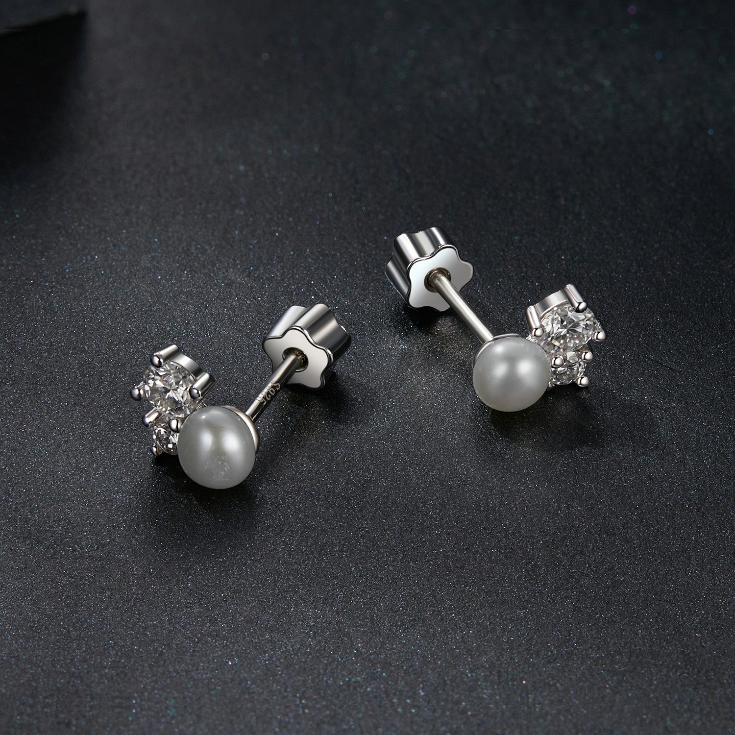 bamoer 925 Silver Asymmetrical Pearl & Moissanite Studs