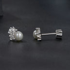 bamoer 925 Silver Asymmetrical Pearl & Moissanite Studs
