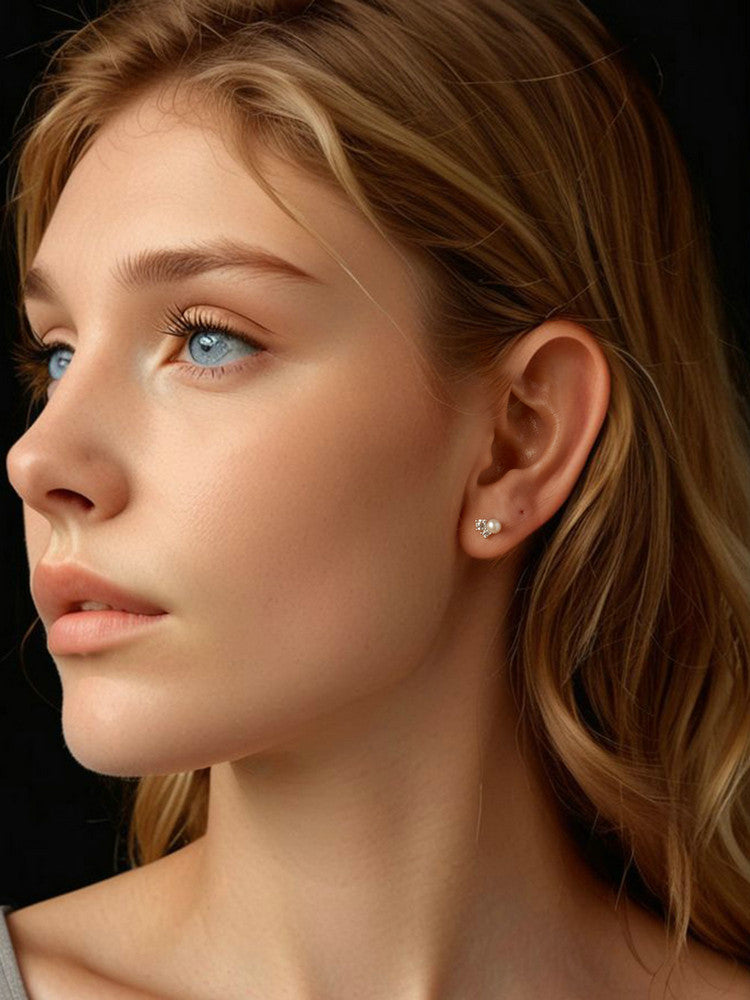 bamoer 925 Silver Asymmetrical Pearl & Moissanite Studs