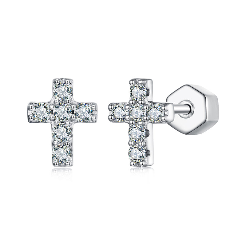 bamoer 925 Silver Pavé Moissanite Cross Stud Earrings