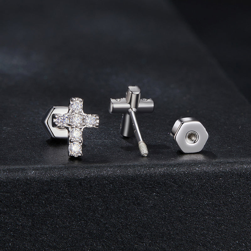 bamoer 925 Silver Pavé Moissanite Cross Stud Earrings