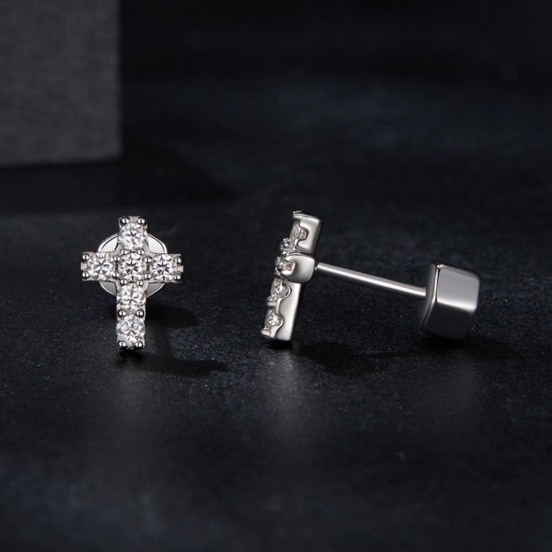 bamoer 925 Silver Pavé Moissanite Cross Stud Earrings