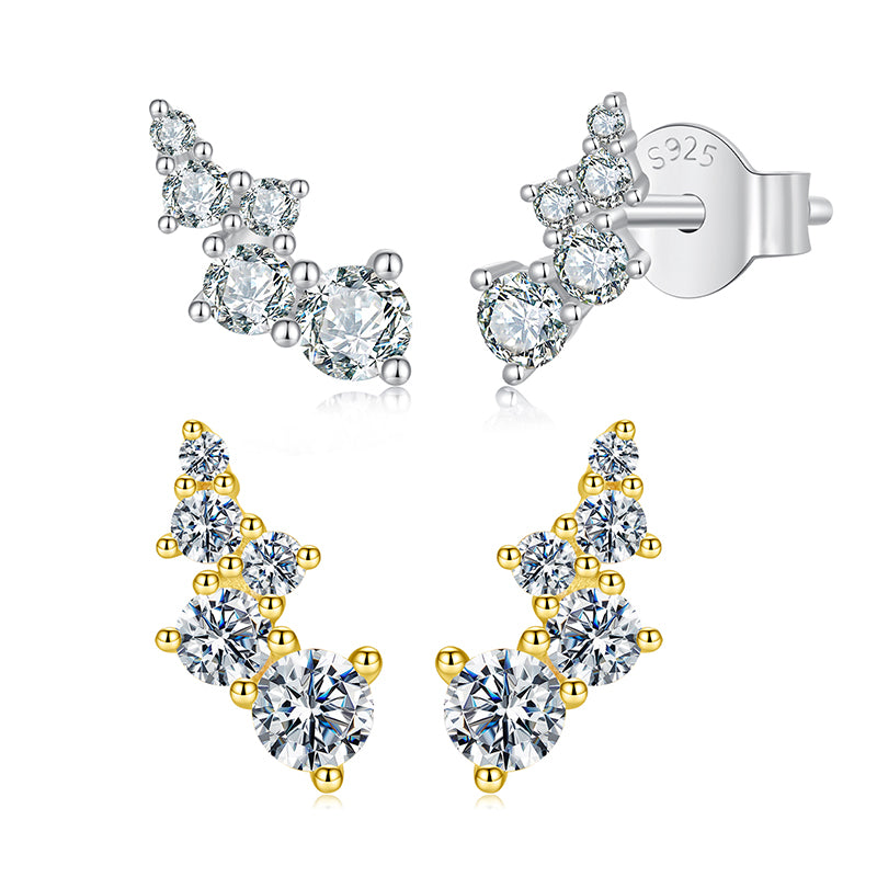 bamoer 925 Silver Curved Moissanite Crawler Stud Earrings