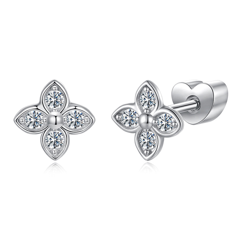 bamoer 925 Silver Four-Leaf Clover Moissanite Studs
