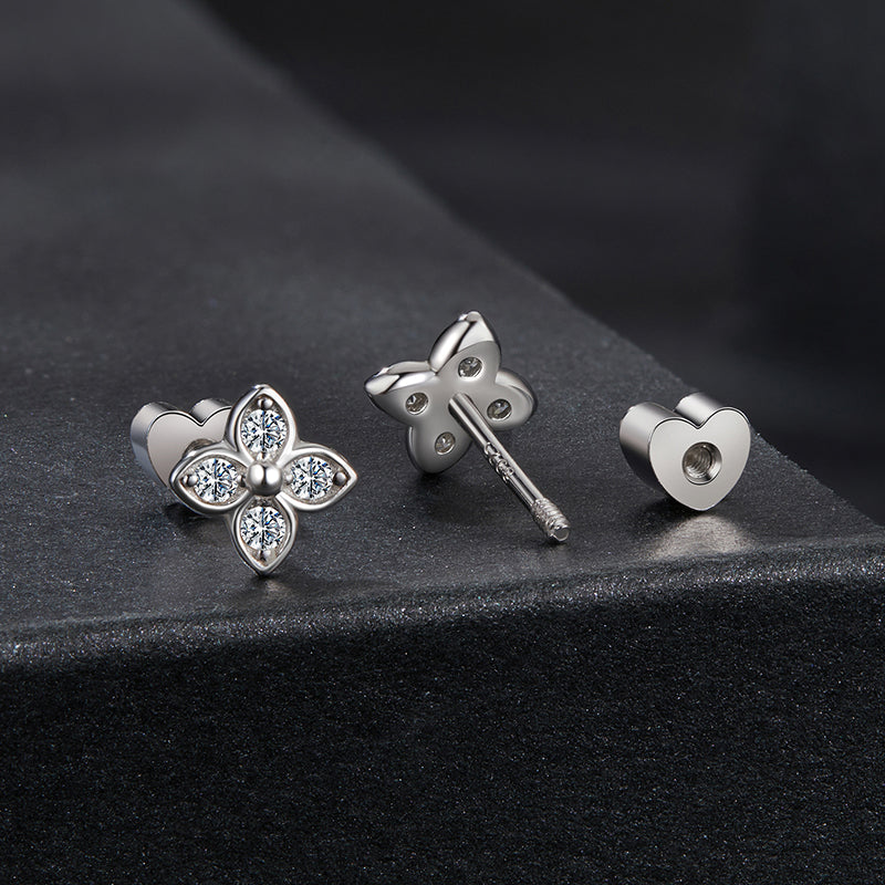 bamoer 925 Silver Four-Leaf Clover Moissanite Studs