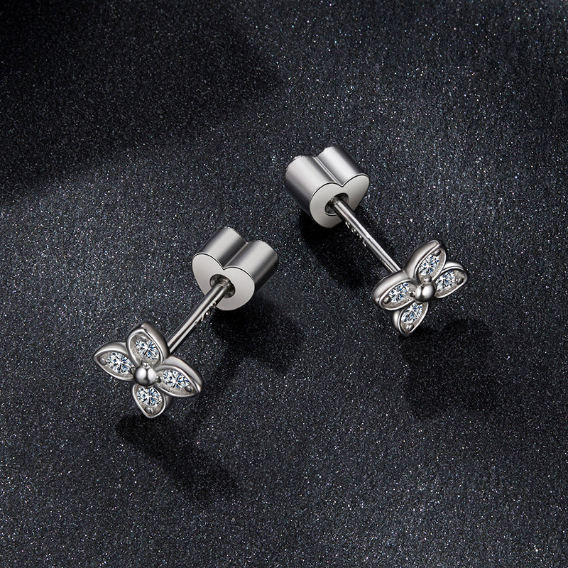 bamoer 925 Silver Four-Leaf Clover Moissanite Studs