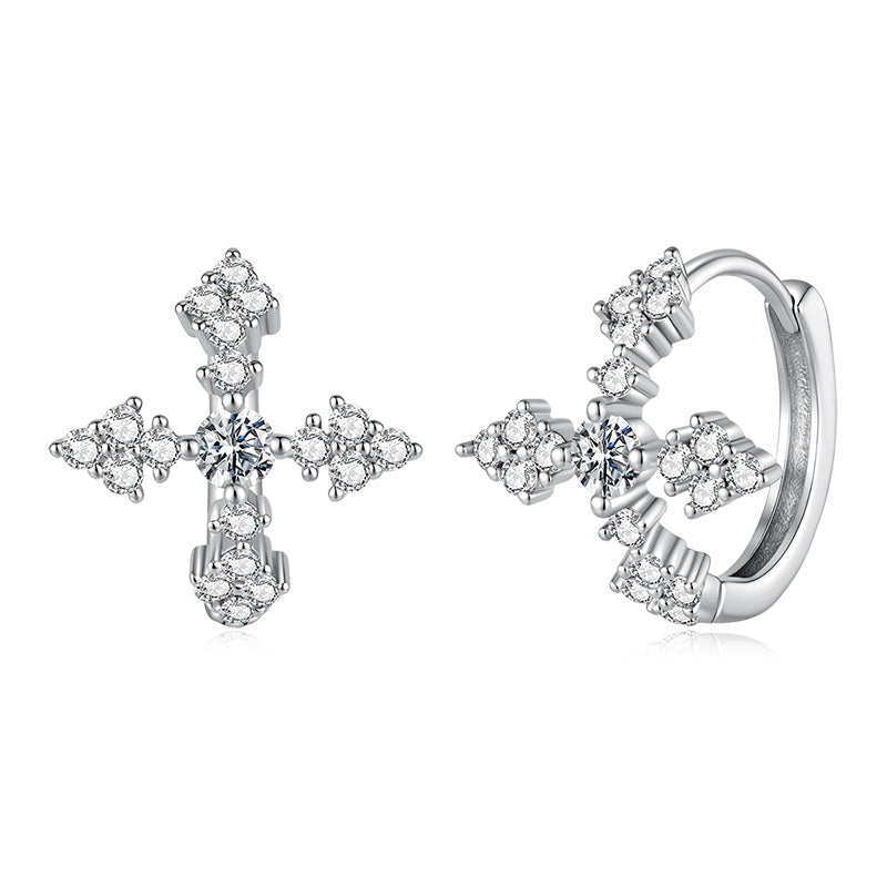 Blossom Cross Huggie Earrings|BAMOER