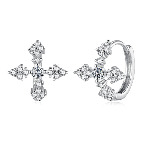 Blossom Cross Huggie Earrings|BAMOER - Bamoer jewelry official store