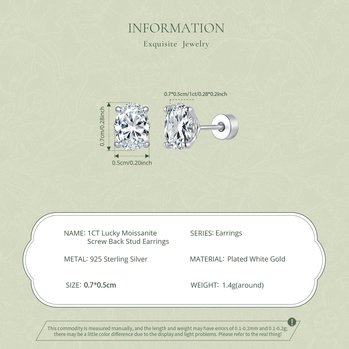 1ct Oval Moissanite Studs