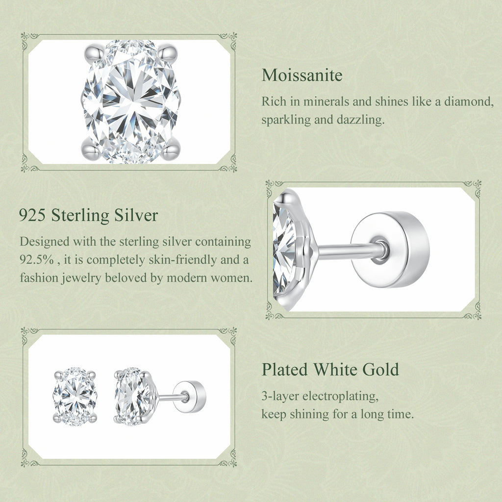 1ct Oval Moissanite Studs