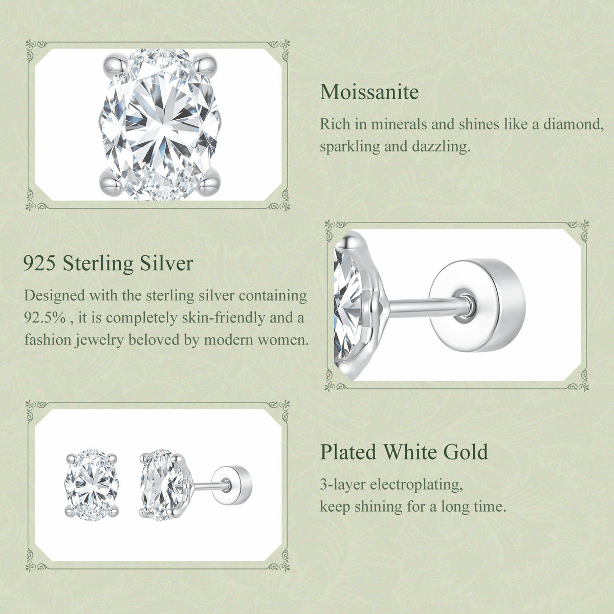 1ct Oval Moissanite Studs