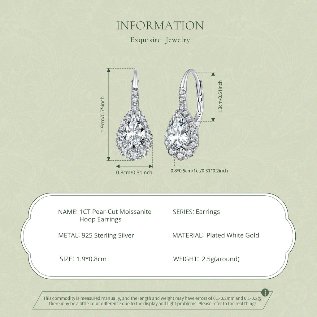1ct Pear Moissanite Hoops