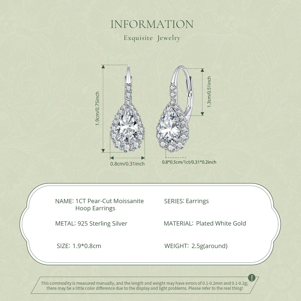 1ct Pear Moissanite Hoops