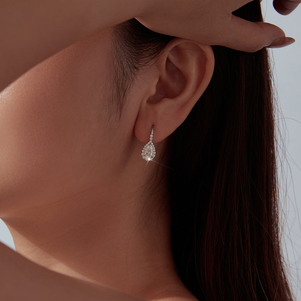 1ct Pear Moissanite Hoops