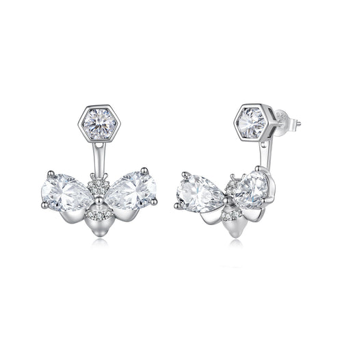 Bee Front & Back Moissanite Stud Earrings