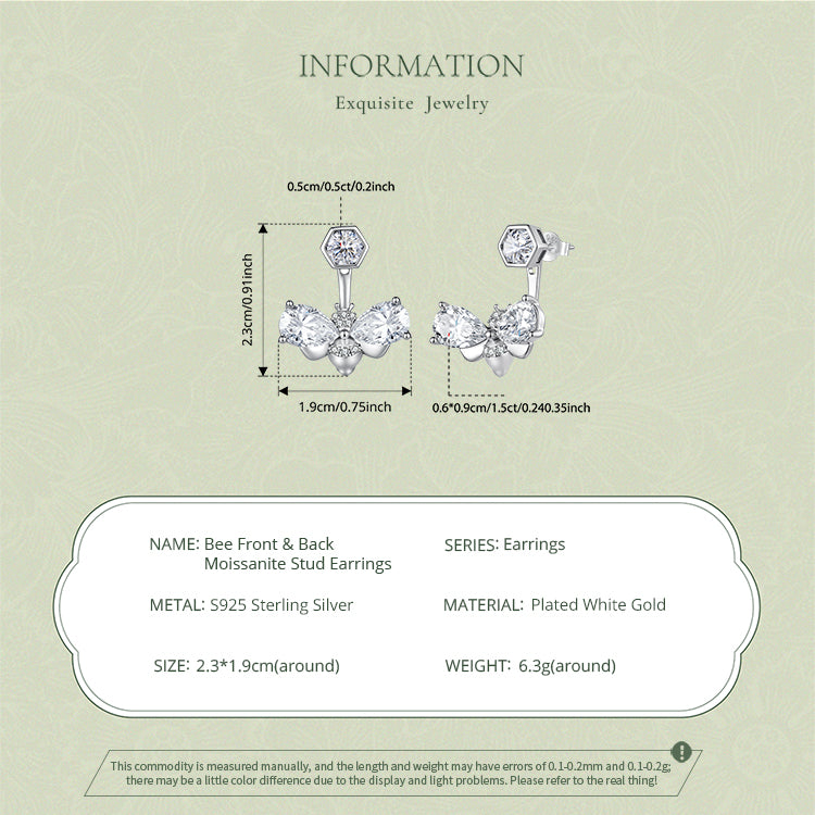 Bee Front & Back Moissanite Stud Earrings