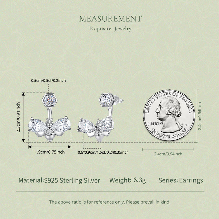 Bee Front & Back Moissanite Stud Earrings