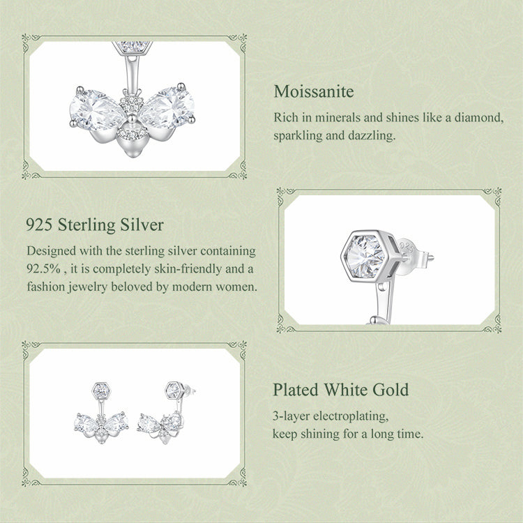 Bee Front & Back Moissanite Stud Earrings