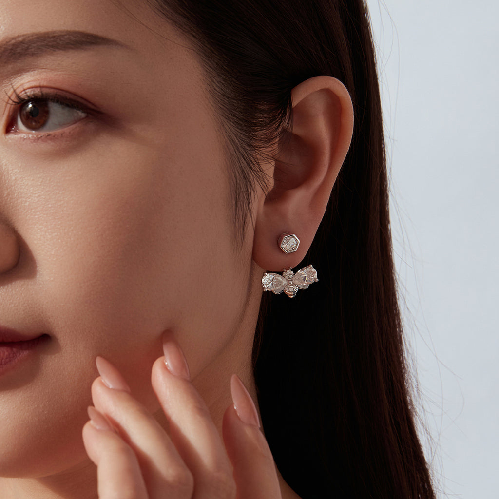Bee Front & Back Moissanite Stud Earrings